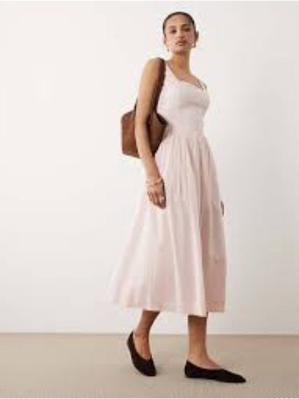 WAYF pale pink corset midi dress